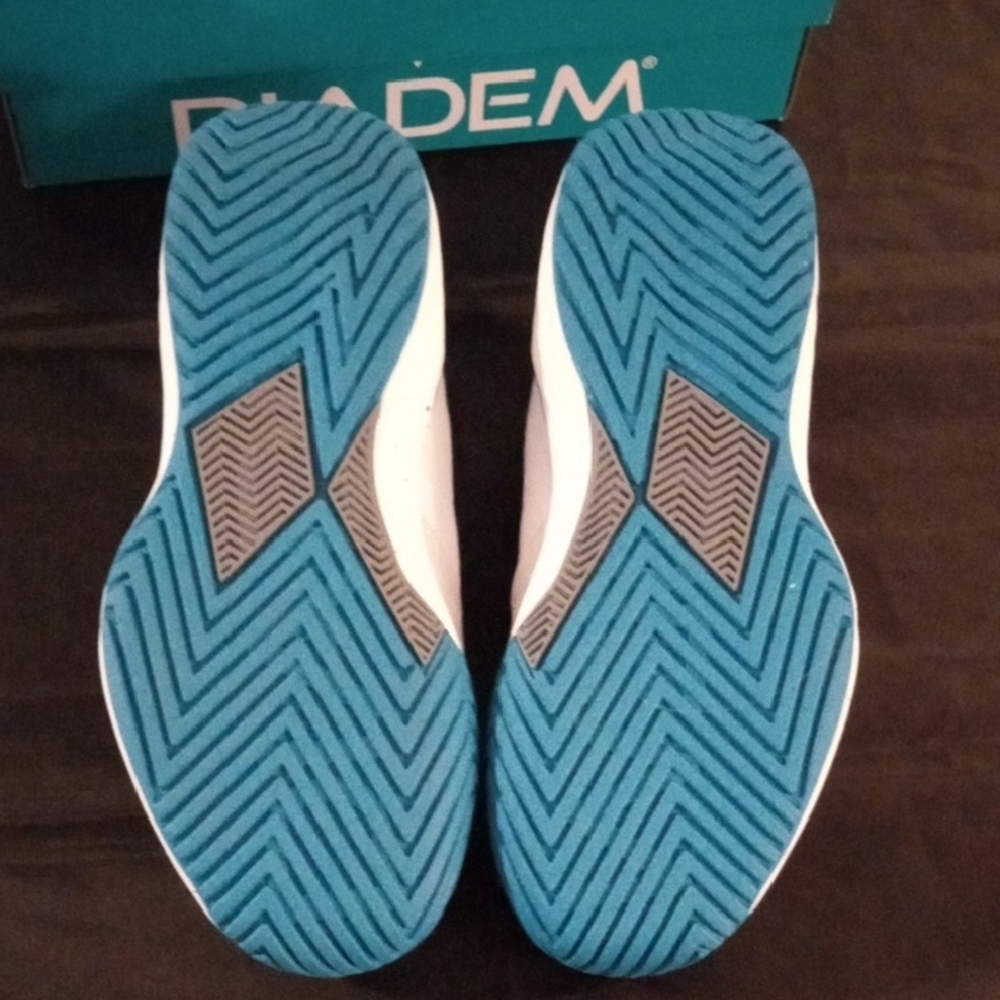 Women's DIADEM White and Blue Athletic Court Burst Shoes - Picture 8 of 9